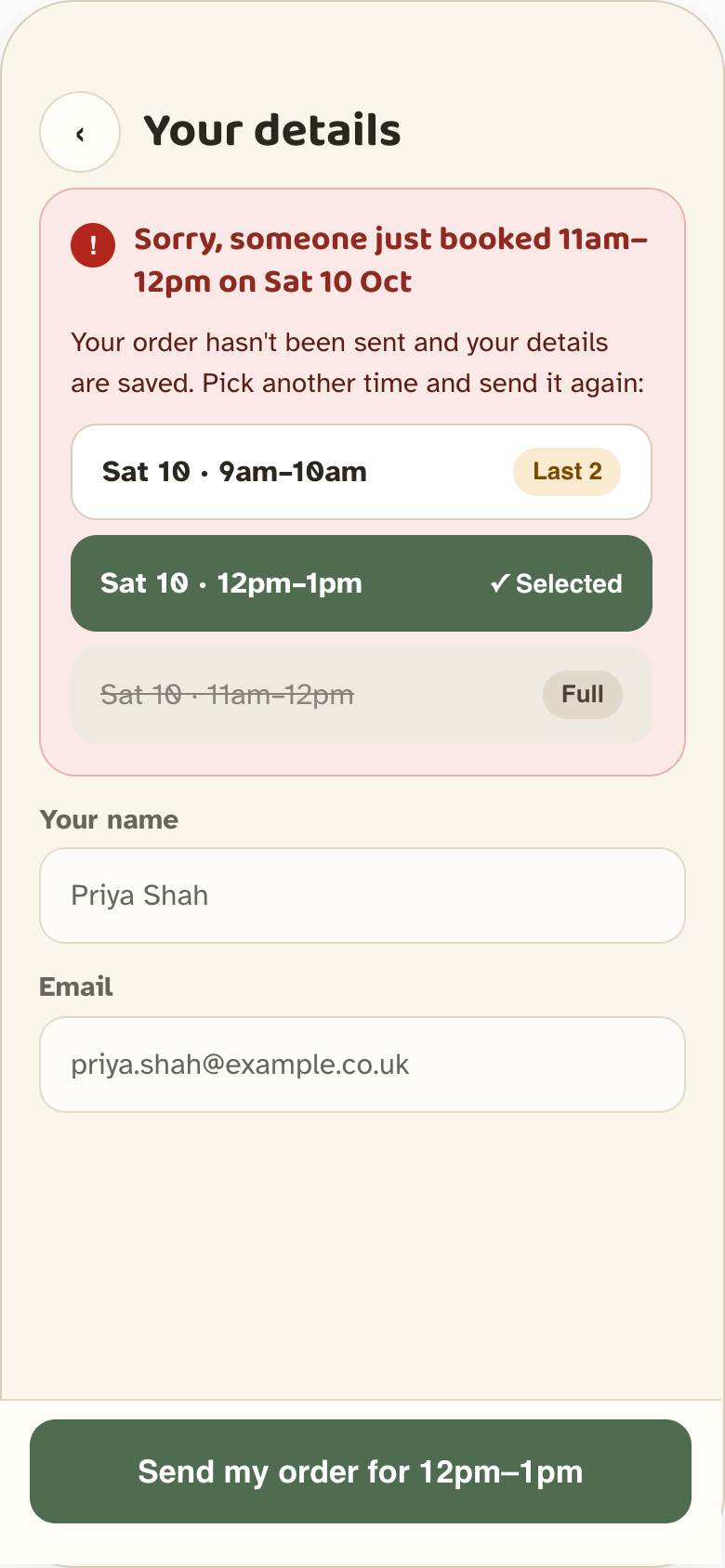 TrayLora checkout displaying the required allergy question